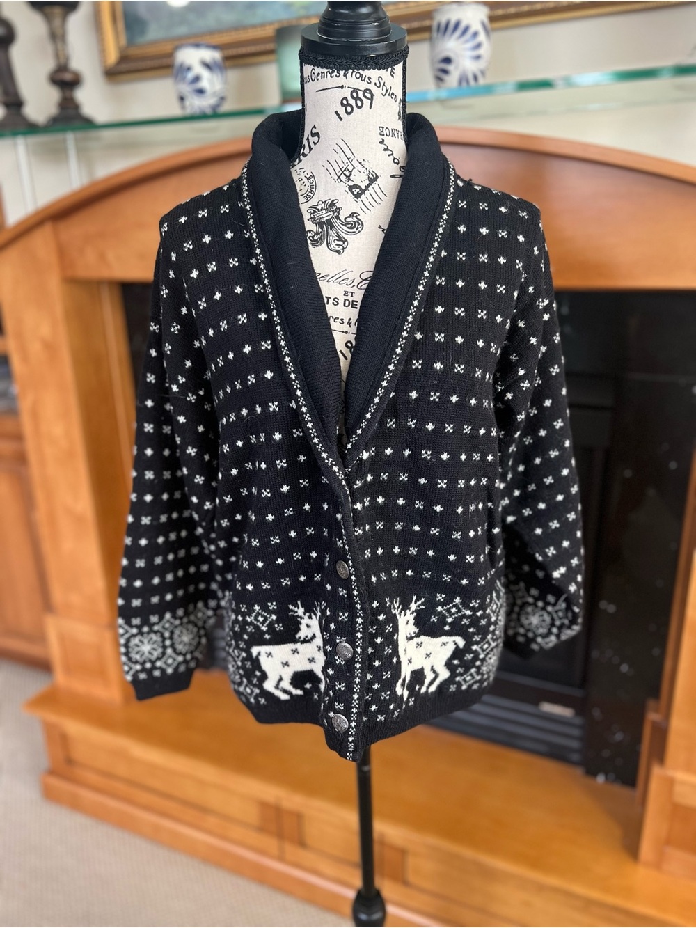 Pendleton wool black and white cardigan with silver buttons